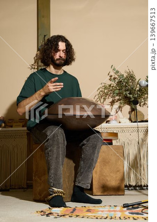 Warm and cozy atmosphere for solitary handpan music experience tonight Warm and cozy atmosphere for solitary handpan music experience tonight 139667513