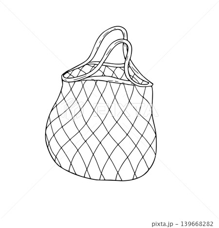 Vector string shopping bag. Graphic hand drawn eco-friendly mesh illustration isolated on background. Zero waste, sustainable living concept. For designer, Eco-Friendly, planting or ecology Vector string shopping bag. Graphic hand drawn eco-friendly mesh illustration isolated on background. Zero waste, sustainable living concept. For designer, Eco-Friendly, planting or ecology 139668282