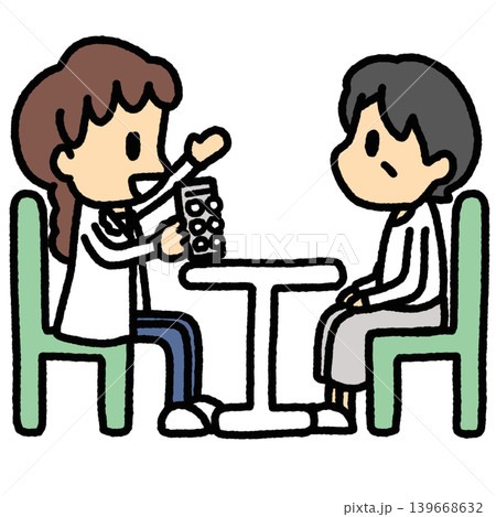 患者に服薬指導をする薬剤師のシンプルイラスト 139668632