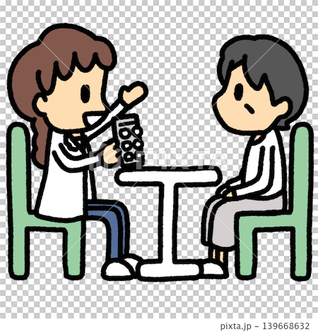患者に服薬指導をする薬剤師のシンプルイラスト 139668632
