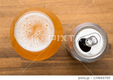 Beer Glass and Can from Above 139668700