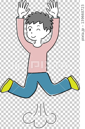 A simple full-body illustration of a man winking, smiling, and raising both hands (representing joy, achievement, energy, and a person). A simple full-body illustration of a man winking, smiling, and raising both hands (representing joy, achievement, energy, and a person). 139668723