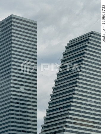 Modern Twin Skyscrapers Architecture Cloudy Sky Modern Twin Skyscrapers Architecture Cloudy Sky 139668732
