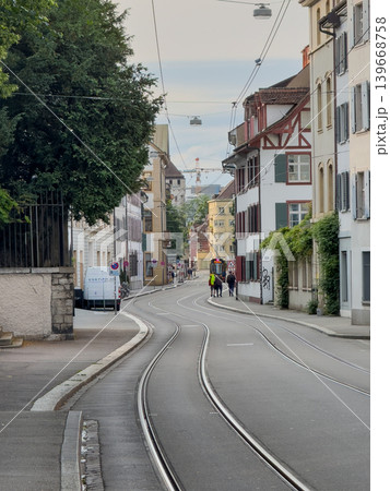 Curved Tram Tracks Historic European City Street Curved Tram Tracks Historic European City Street 139668758