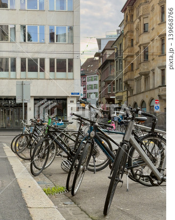 Bicycles Parked City Street Modern Historical Buildings Bicycles Parked City Street Modern Historical Buildings 139668766