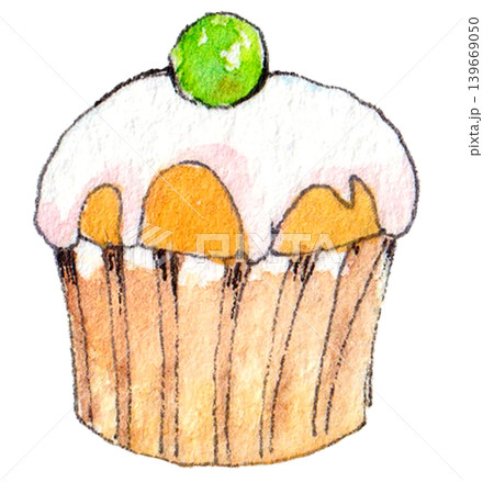 水彩イラスト カップケーキ 緑の飾りつき 水彩イラスト カップケーキ 緑の飾りつき 139669050