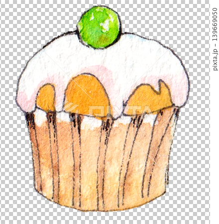 水彩イラスト カップケーキ 緑の飾りつき 水彩イラスト カップケーキ 緑の飾りつき 139669050