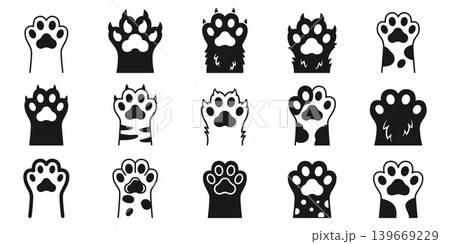 Cat and dog paw icon set collection in flat style. Animal foot vector illustration on isolated background. Kitten and puppy paws sign business concept. 139669229