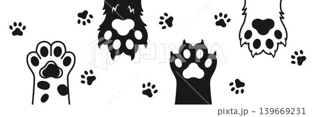 Cat and dog paw icon in flat style. Animal foot vector illustration on isolated background. Kitten and puppy paws sign business concept. Cat and dog paw icon in flat style. Animal foot vector illustration on isolated background. Kitten and puppy paws sign business concept. 139669231