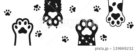 Cat and dog paw icon in flat style. Animal foot vector illustration on isolated background. Kitten and puppy paws sign business concept. 139669232