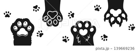 Cat and dog paw icon in flat style. Animal foot vector illustration on isolated background. Kitten and puppy paws sign business concept. 139669236