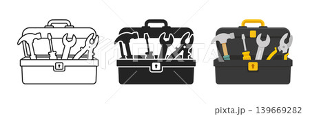 Toolbox icon set collection in flat style. Container with construction and repair instrument vector illustration on isolated background. Toolkit sign business concept. 139669282