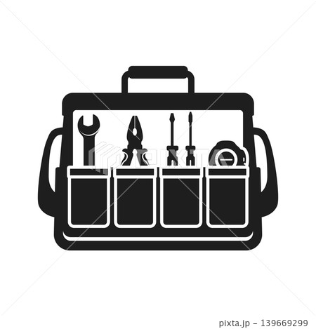 Toolbox icon in flat silhouette style. Container with construction and repair instrument vector illustration on isolated background. Toolkit sign business concept. Toolbox icon in flat silhouette style. Container with construction and repair instrument vector illustration on isolated background. Toolkit sign business concept. 139669299