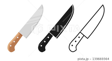 Kitchen knife icon set collection in flat style. Cutting tool vector illustration on isolated background. Cooking equipment sign business concept. Kitchen knife icon set collection in flat style. Cutting tool vector illustration on isolated background. Cooking equipment sign business concept. 139669364