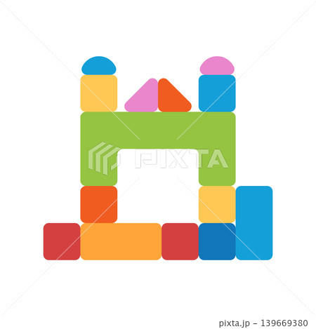 Toy wooden building blocks in flat style. Bricks jigsaw vector illustration on isolated background. Children educational game sign business concept. 139669380