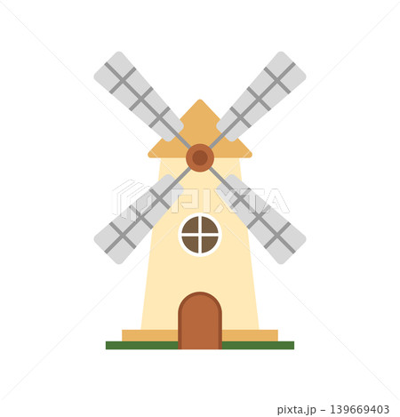 Windmill building icon in colorful flat style. Wind energy vector illustration on isolated background. Farming agriculture sign business concept. Windmill building icon in colorful flat style. Wind energy vector illustration on isolated background. Farming agriculture sign business concept. 139669403