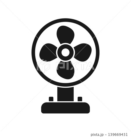 Electric fan silhouette icon in flat style. Cooler device vector illustration on isolated background. Air ventilator sign business concept. Electric fan silhouette icon in flat style. Cooler device vector illustration on isolated background. Air ventilator sign business concept. 139669431