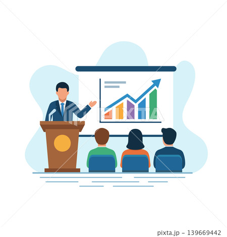 Business training icon in flat style. Seminar vector illustration on isolated background. Employee audience sign business concept. 139669442