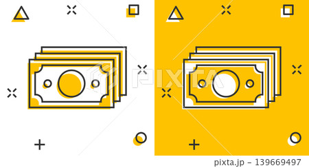 Money stack icon in comic style. Exchange cash cartoon vector illustration on white isolated background. Banknote bill splash effect business concept. Money stack icon in comic style. Exchange cash cartoon vector illustration on white isolated background. Banknote bill splash effect business concept. 139669497