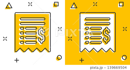 Money check icon in comic style. Checkbook cartoon vector illustration on white isolated background. Finance voucher splash effect business concept. Money check icon in comic style. Checkbook cartoon vector illustration on white isolated background. Finance voucher splash effect business concept. 139669504