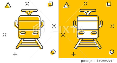 Metro icon in comic style. Train subway cartoon vector illustration on white isolated background. Railroad cargo splash effect business concept. Metro icon in comic style. Train subway cartoon vector illustration on white isolated background. Railroad cargo splash effect business concept. 139669541