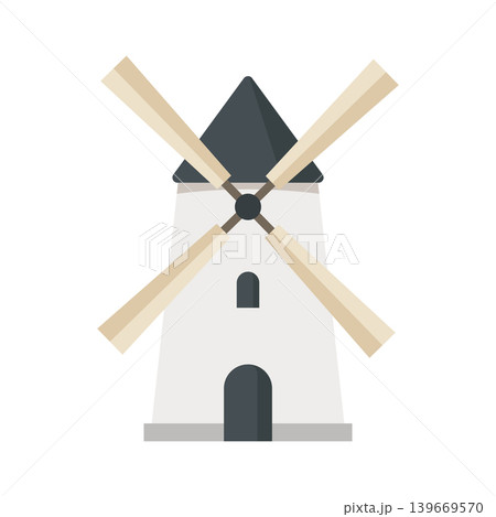 Windmill building icon in colorful flat style. Wind energy vector illustration on isolated background. Farming agriculture sign business concept. Windmill building icon in colorful flat style. Wind energy vector illustration on isolated background. Farming agriculture sign business concept. 139669570