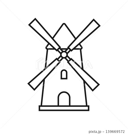 Windmill building icon in flat outline stroke style. Wind energy vector illustration on isolated background. Farming agriculture sign business concept. Windmill building icon in flat outline stroke style. Wind energy vector illustration on isolated background. Farming agriculture sign business concept. 139669572
