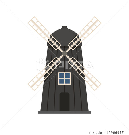 Windmill building icon in colorful flat style. Wind energy vector illustration on isolated background. Farming agriculture sign business concept. 139669574
