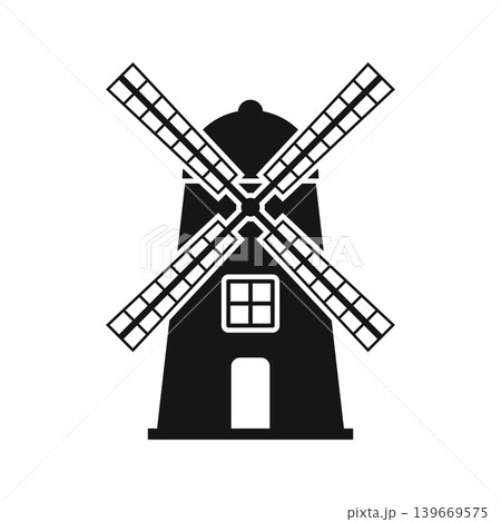 Windmill building icon in flat silhouette style. Wind energy vector illustration on isolated background. Farming agriculture sign business concept. Windmill building icon in flat silhouette style. Wind energy vector illustration on isolated background. Farming agriculture sign business concept. 139669575
