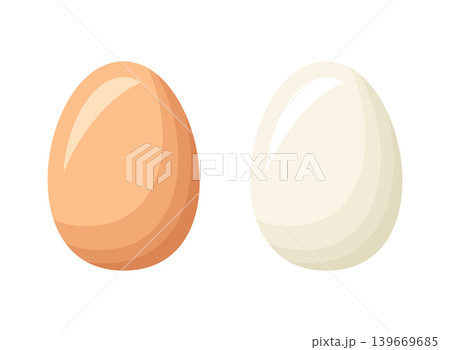 White and brown egg icon in flat style. Protein breakfast vector illustration on isolated background. Chicken eggs sign business concept. 139669685