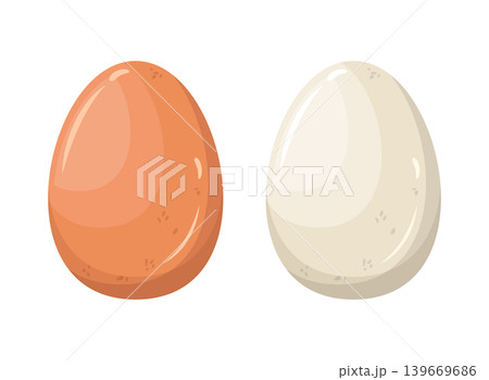 White and brown egg icon in flat style. Protein breakfast vector illustration on isolated background. Chicken eggs sign business concept. 139669686