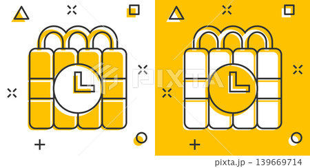 Bomb icon in comic style. Dynamite cartoon vector illustration on white isolated background. C4 tnt splash effect business concept. Bomb icon in comic style. Dynamite cartoon vector illustration on white isolated background. C4 tnt splash effect business concept. 139669714