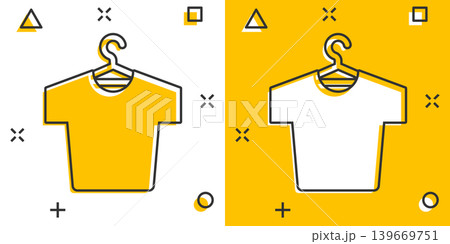 Tshirt icon in comic style. Casual clothes cartoon vector illustration on white isolated background. Polo wear splash effect business concept. 139669751