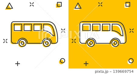 Bus icon in comic style. Coach cartoon vector illustration on white isolated background. Autobus vehicle splash effect business concept. 139669754