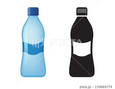 Plastic water bottle icon in flat colorful and silhouette style. Beverage vector illustration on isolated background. Healthy liquid sign business concept. 139669774