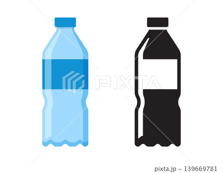 Plastic water bottle icon in flat colorful and silhouette style. Beverage vector illustration on isolated background. Healthy liquid sign business concept. Plastic water bottle icon in flat colorful and silhouette style. Beverage vector illustration on isolated background. Healthy liquid sign business concept. 139669781