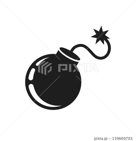 Bomb icon in flat silhouette style. Explosive bombshell vector illustration on isolated background. Grenade sign business concept. 139669783