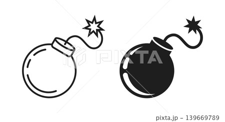 Bomb icon in flat silhouette style. Explosive bombshell vector illustration on isolated background. Grenade sign business concept. 139669789