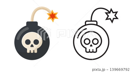 Bomb icon in flat silhouette style. Explosive bombshell vector illustration on isolated background. Grenade sign business concept. 139669792