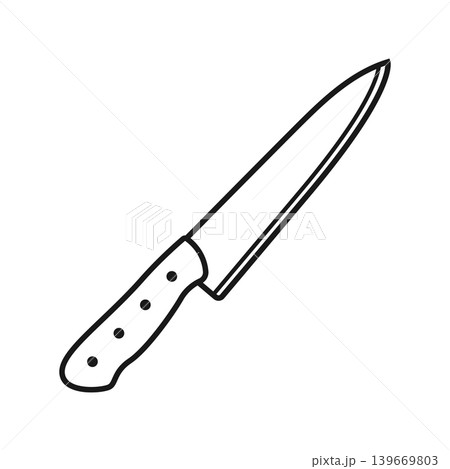Kitchen knife icon in flat silhouette style. Cutting tool stroke outline vector illustration on isolated background. Cooking equipment sign business concept. 139669803