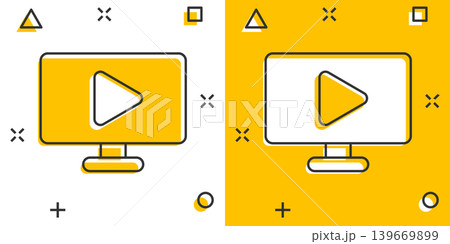 Tv screen icon in comic style. Video cartoon vector illustration on white isolated background. Computer monitor splash effect business concept. Tv screen icon in comic style. Video cartoon vector illustration on white isolated background. Computer monitor splash effect business concept. 139669899