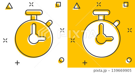 Clock icon in comic style. Watch cartoon vector illustration on white isolated background. Timer splash effect business concept. Clock icon in comic style. Watch cartoon vector illustration on white isolated background. Timer splash effect business concept. 139669905