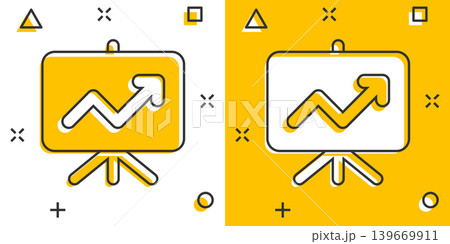 Growth diagram icon in comic style. Finance chart cartoon vector illustration on white isolated background. Arrow up splash effect business concept. 139669911