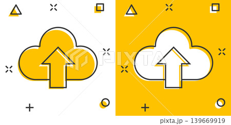 Digital service icon in comic style. Network cloud cartoon vector illustration on white isolated background. Computer technology splash effect business concept. Digital service icon in comic style. Network cloud cartoon vector illustration on white isolated background. Computer technology splash effect business concept. 139669919