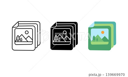 Photo gallery stack icon set outline solid and color vector illustration Photo gallery stack icon set outline solid and color vector illustration 139669970