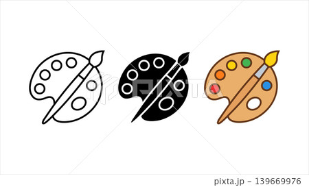 Artist palette and paint brush icon set outline solid and color vector for art and design Artist palette and paint brush icon set outline solid and color vector for art and design 139669976