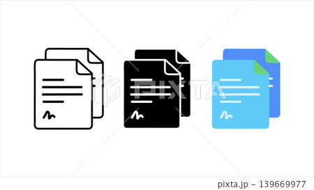 Document icon set with signature outline solid and color vector illustration for business and legal contracts Document icon set with signature outline solid and color vector illustration for business and legal contracts 139669977