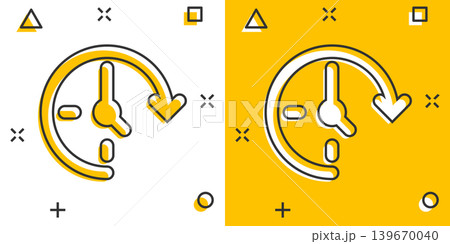 Clock icon in comic style. Watch cartoon vector illustration on white isolated background. Timer splash effect business concept. Clock icon in comic style. Watch cartoon vector illustration on white isolated background. Timer splash effect business concept. 139670040