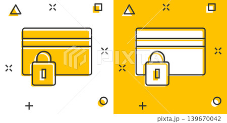 Credit card protection icon in comic style. Safe shopping cartoon vector illustration on white isolated background. Commercial padlock splash effect business concept. Credit card protection icon in comic style. Safe shopping cartoon vector illustration on white isolated background. Commercial padlock splash effect business concept. 139670042