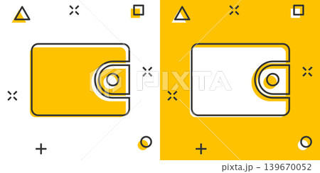 Wallet icon in comic style. Purse cartoon vector illustration on white isolated background. Finance bag splash effect business concept. Wallet icon in comic style. Purse cartoon vector illustration on white isolated background. Finance bag splash effect business concept. 139670052